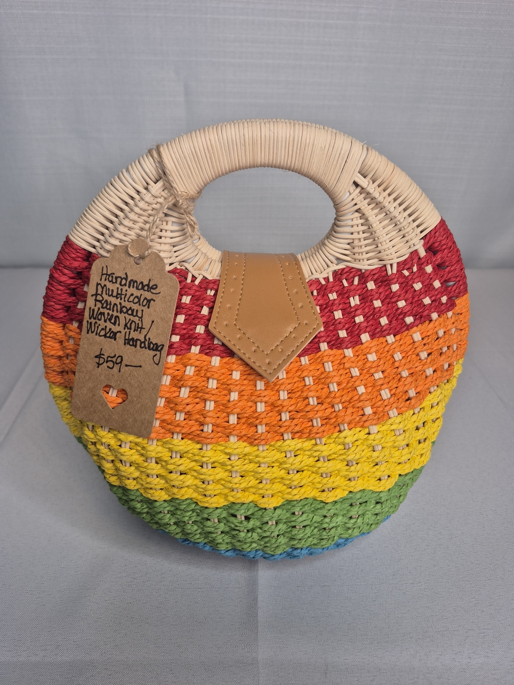 Rainbow Woven Round Tote Bag with Tan Accent NWT - Picture 11 of 13